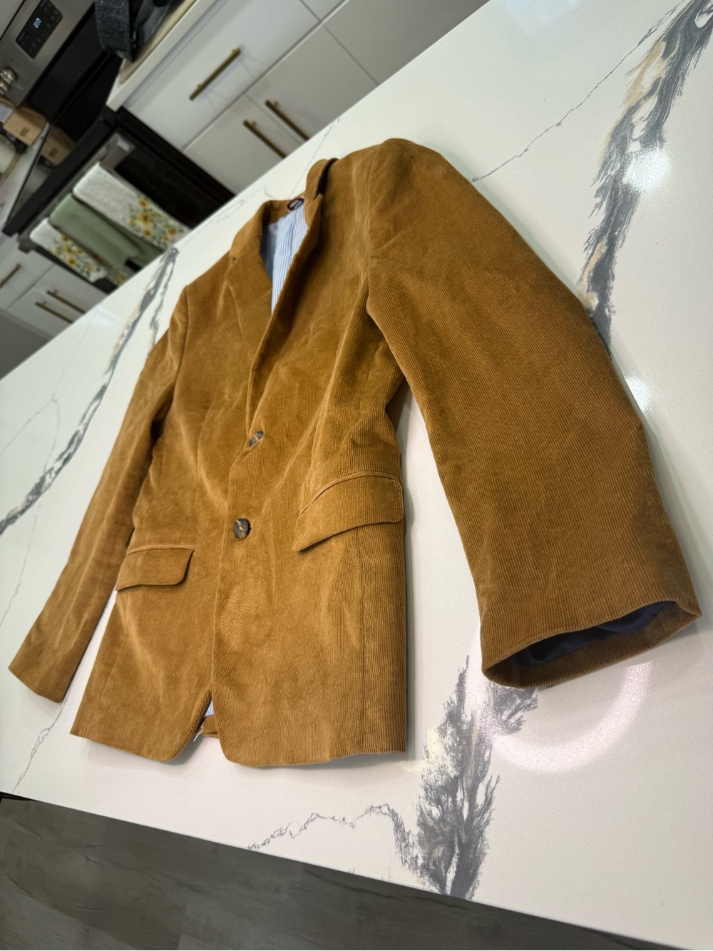 Tommy Hilfiger Boys Corduroy Blazer Jacket Brown Tan Sz 12 Striped Lining Prep